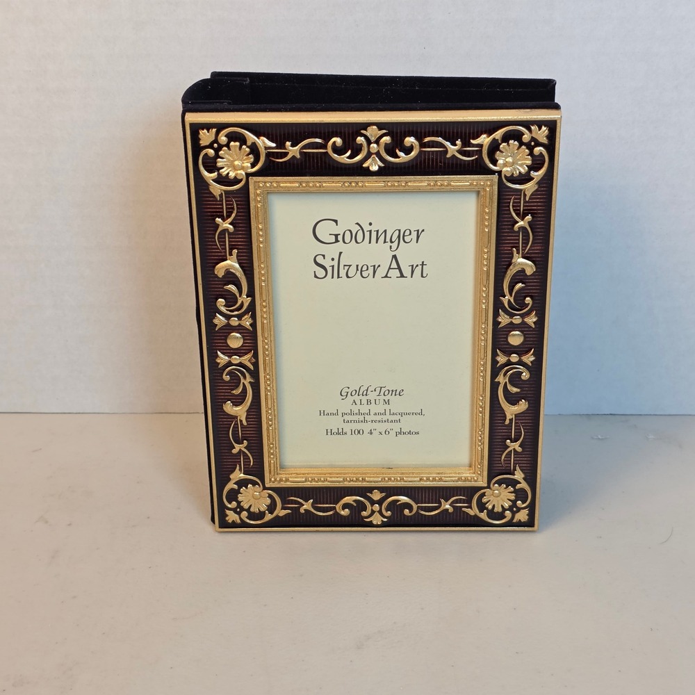 Godinger Silver Art Baroque Gold Tone Red Brown Epoxy 4x6 Photo Album 100 Photos
